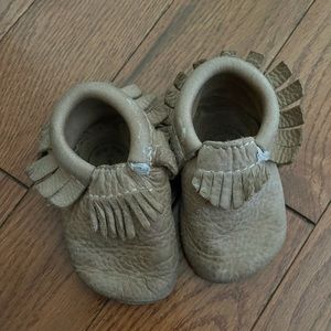 Freshly picked weathered brown moccasins